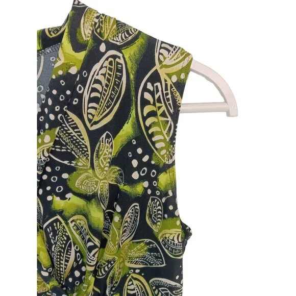 JKLA- Sleeveless Tank Stretch Light Faux Wrap collar-Lime Green-Black-Cream - Picture 4 of 16